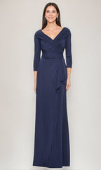 V Neck Ruched Three Quarter Sleeve Sheath Dress For Mothers Of Bride And Groom