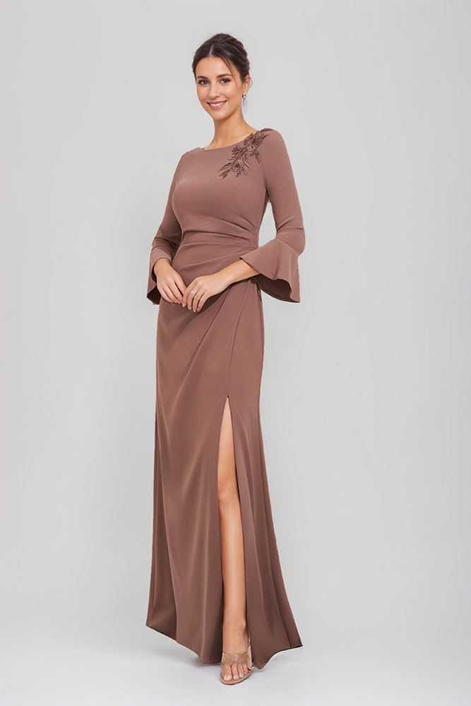 Scoop Neck Dress for Mother of the Bride and Groom with Appliques and Side Split