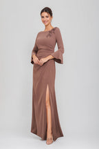 Scoop Neck Dress for Mother of the Bride and Groom with Appliques and Side Split