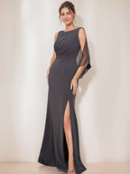 Beading Scoop Neck Sheath Dress for Mothers of Bride and Groom with Side Split