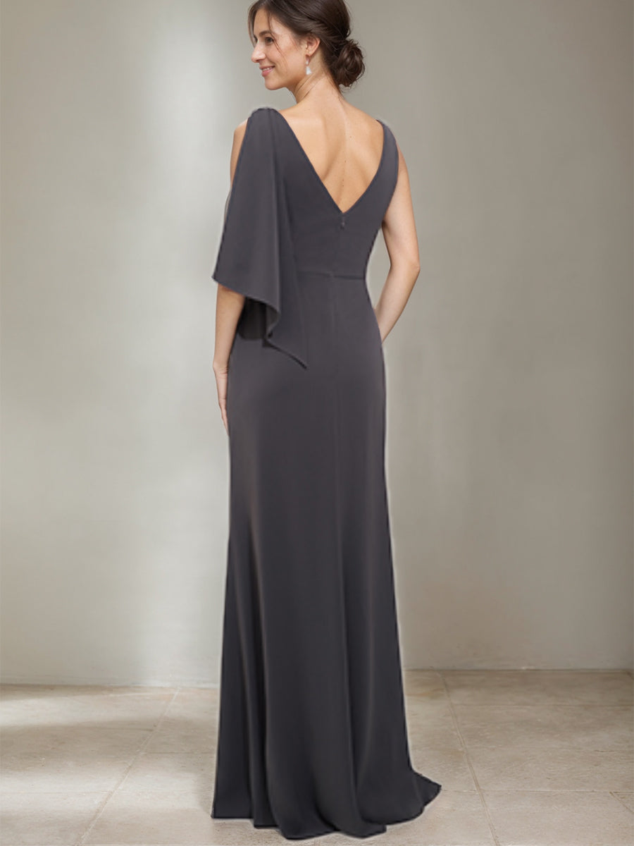 Beading Scoop Neck Sheath Dress for Mothers of Bride and Groom with Side Split