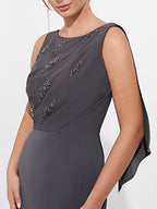 Beading Scoop Neck Sheath Dress for Mothers of Bride and Groom with Side Split