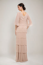 V Neck Three Quarter Sleeve Sheath Dress with Appliques and Ruffles for Mothers