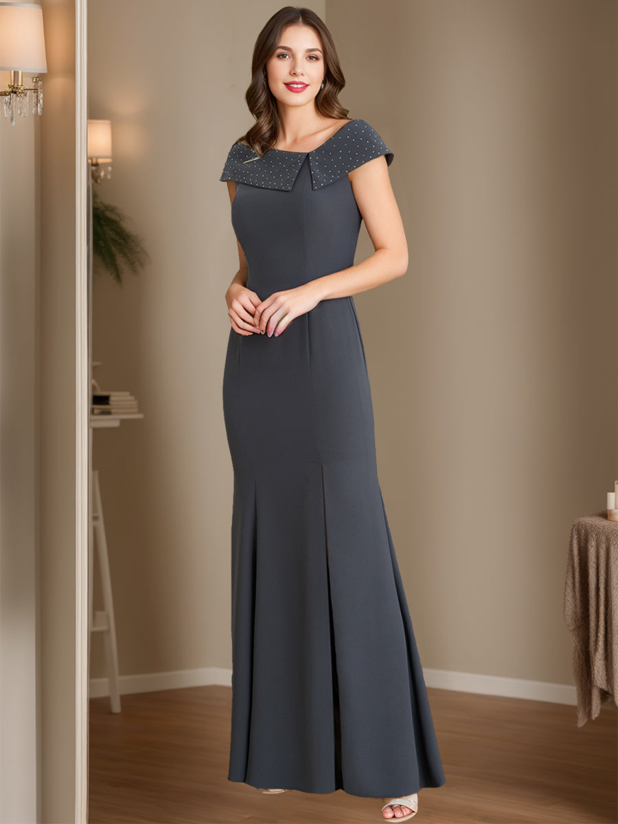 Floor Length Mermaid Trumpet Dress for Mother of Bride with Rhinestone Cowl Neck