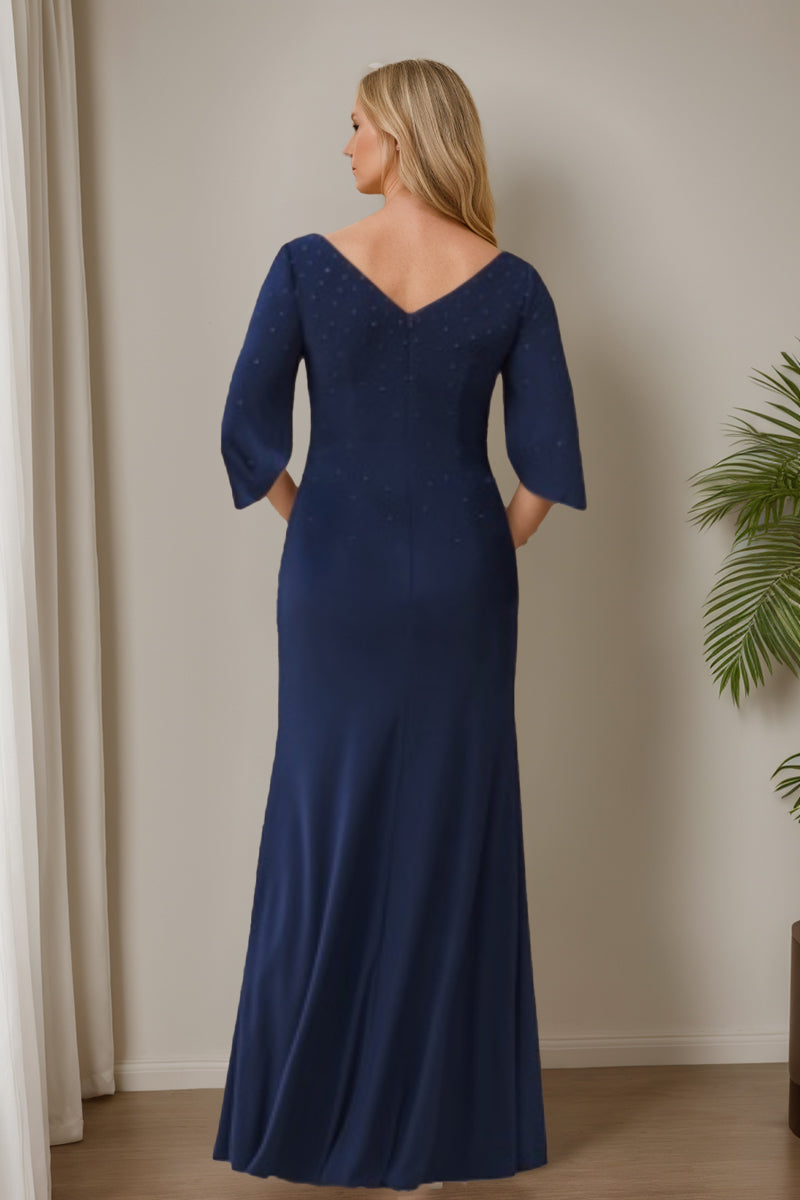 Mother Of The Bride And Groom Dresses V Neck Beaded Half Sleeves Trumpet Mermaid