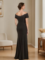 V Neck Mother Of The Bride Dress With Beading And Side Split And Ruffles