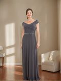 V Neck Ruched Sheath Dress With Beading For Mother Of The Bride