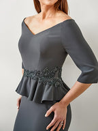 V Neck Mother Of The Bride Dress Trumpet Mermaid With Ruffles And Appliques