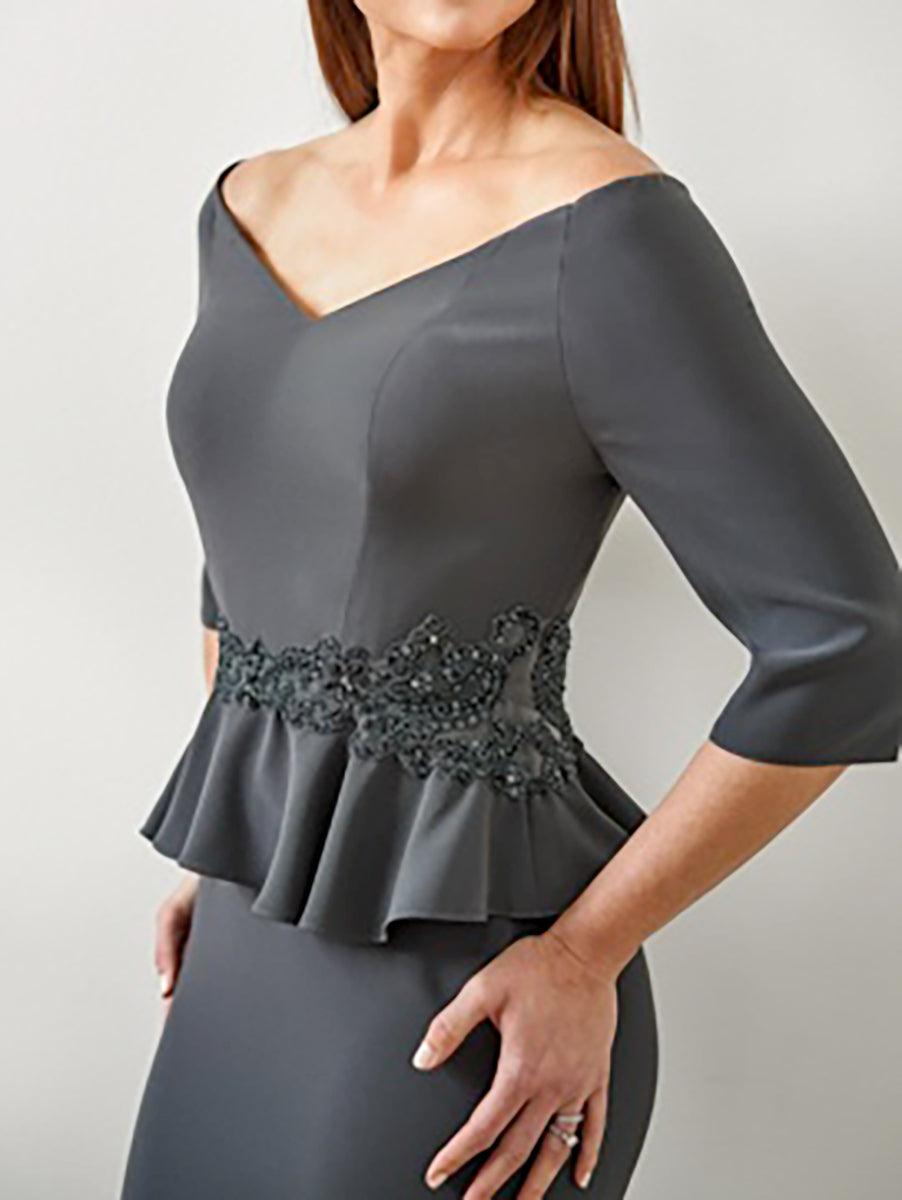 V Neck Mother Of The Bride Dress Trumpet Mermaid With Ruffles And Appliques