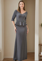 V Neck Mother Of The Bride Dress Trumpet Mermaid With Ruffles And Appliques