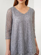 Mother of the Bride Chiffon Pantsuit with Sequins Three Quarter Sleeve V Neck