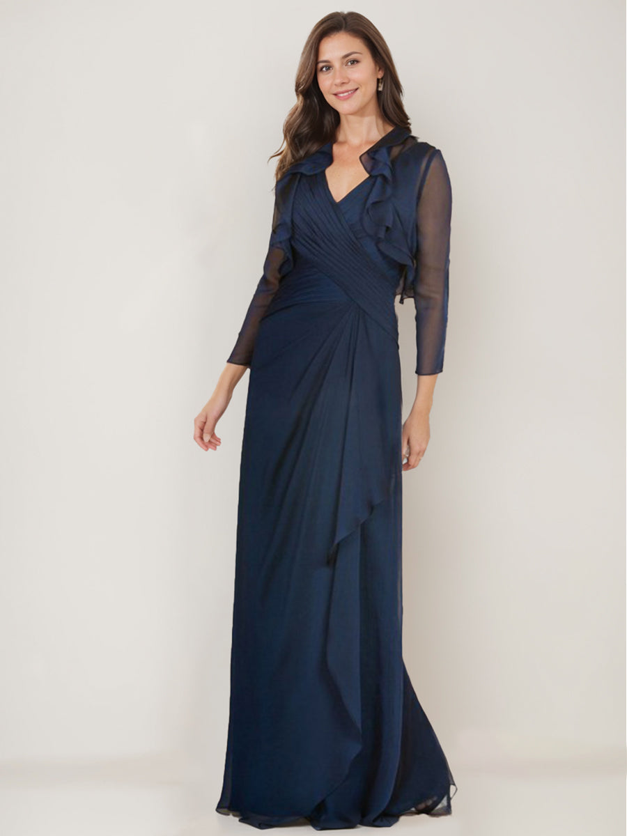 V Neck Three Quarter Sleeve Sheath Dress With Jacket For Mother Of The Bride