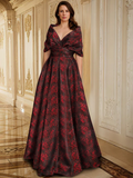 Printed Floral V Neck A Line Floor Length Dress For Mother Of Bride And Groom