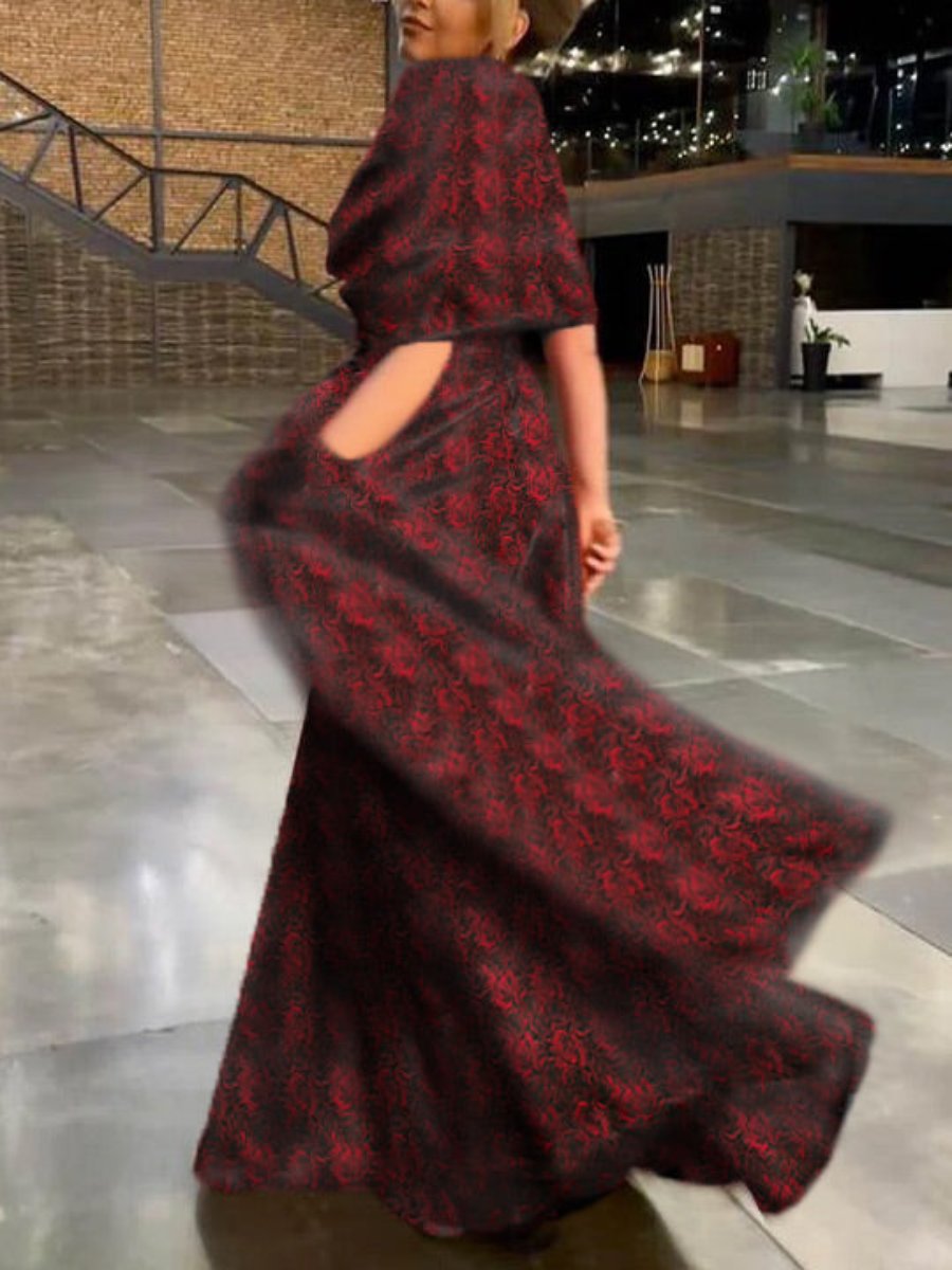Printed Floral V Neck A Line Floor Length Dress For Mother Of Bride And Groom
