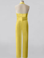 Mother Of The Bride 2 Piece V Neck Sleeveless Pantsuit With Bow Belt Floor Length