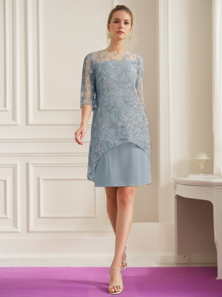 Knee Length Scoop Neck A Line Mother Of The Bride Dress Princess Cut Appliques