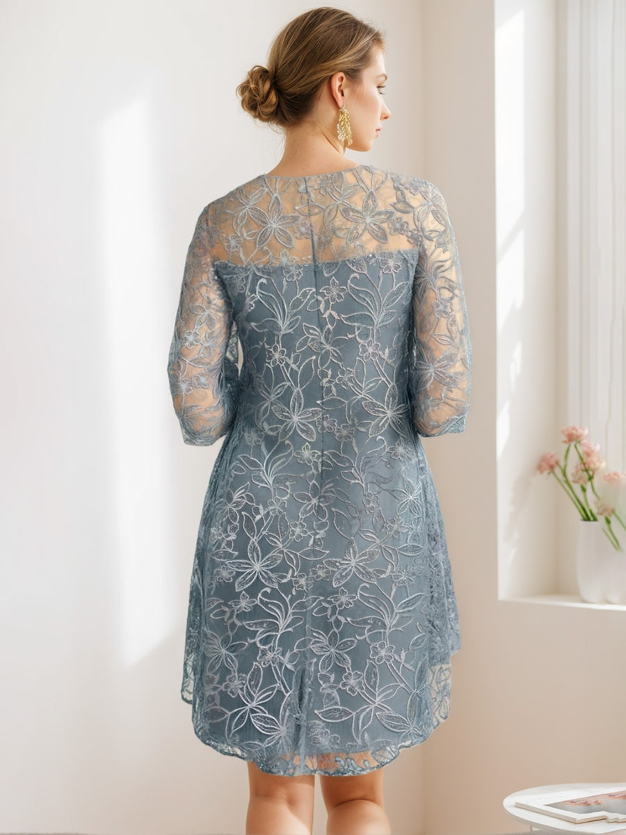 Knee Length Scoop Neck A Line Mother Of The Bride Dress Princess Cut Appliques