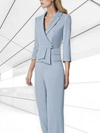 Elegant Mother of the Bride Pantsuit 2 Piece V Neck Three Quarter Sleeves