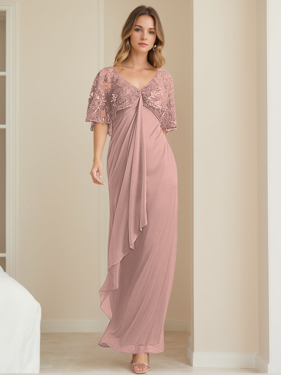 Elegant V Neck A Line Mother Of The Bride Dress With Appliques Ankle Length