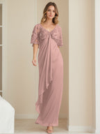 Elegant V Neck A Line Mother Of The Bride Dress With Appliques Ankle Length