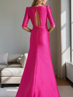 Mother Of The Bride A Line Princess Dress With Scoop Neck Half Sleeves Bow Belt