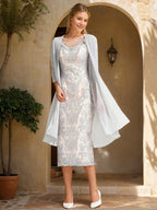 Two Piece Sheath Dress With Lace Appliques And Beading For Mother Of The Bride