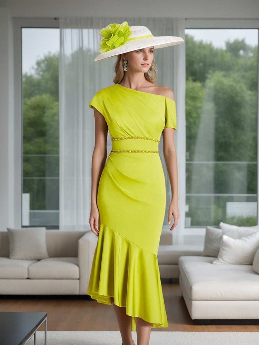 One Shoulder Ruffled Mermaid Dress For Mothers Of The Bride And Groom