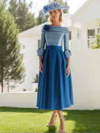 Boat Neck 3/4 Sleeve A Line Princess Dress For Mothers Of Bride And Groom Belt