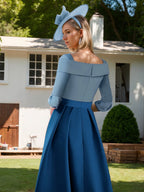 Boat Neck 3/4 Sleeve A Line Princess Dress For Mothers Of Bride And Groom Belt