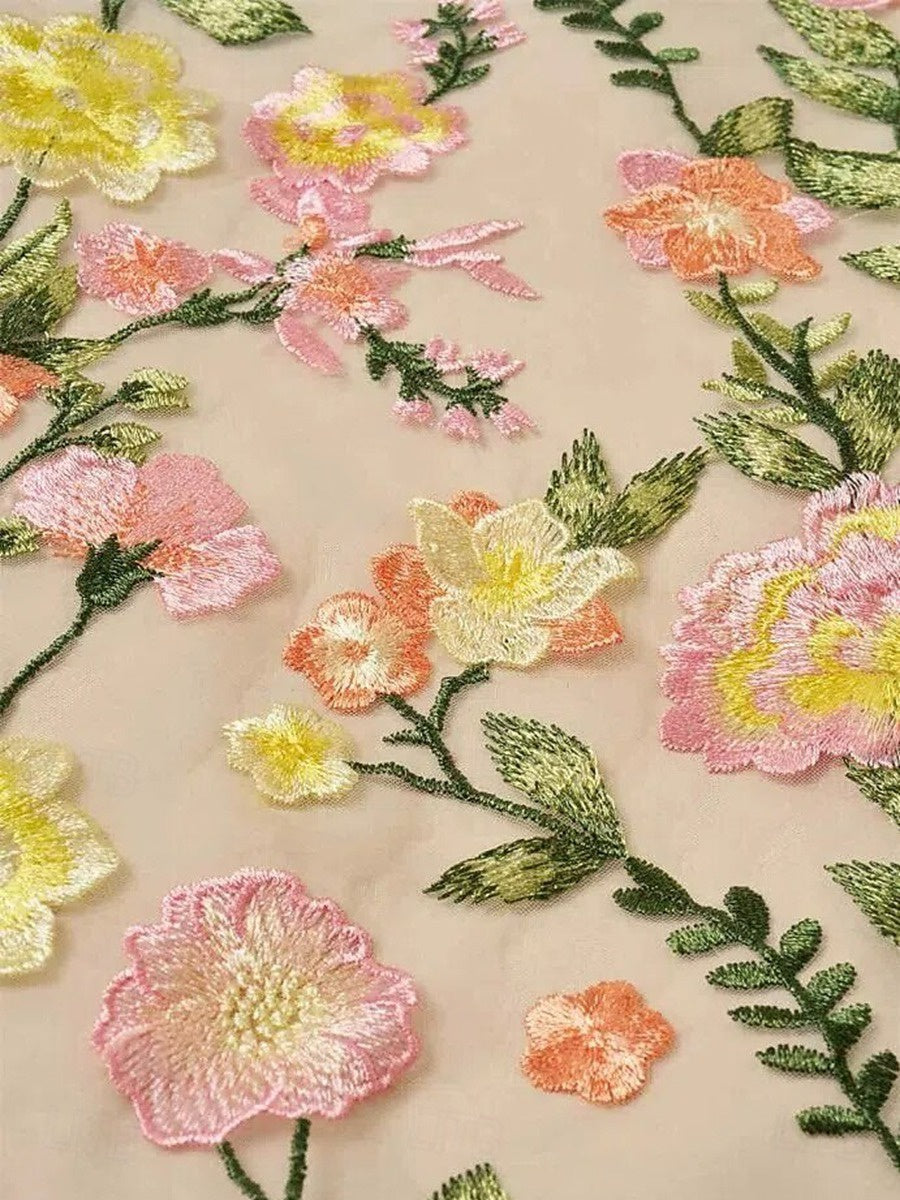 V-Neck Floral A-Line Mother Of The Bride Dress Embroidered Short Sleeves