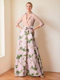 V Neck Floral Print Mother Of The Bride Dress With Bow Belt A Line