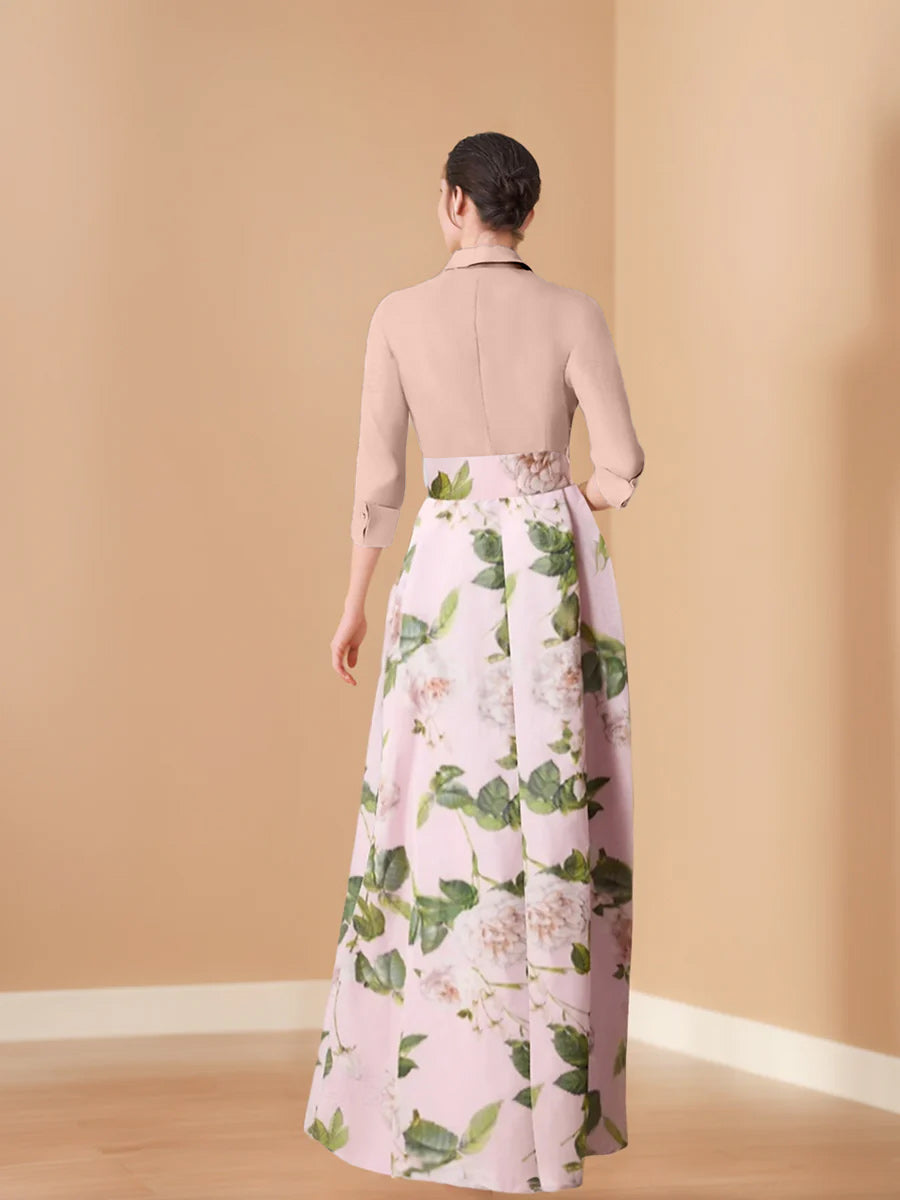 Printed Floral Plus Size Mother Of The Bride A Line Dress With V Neck