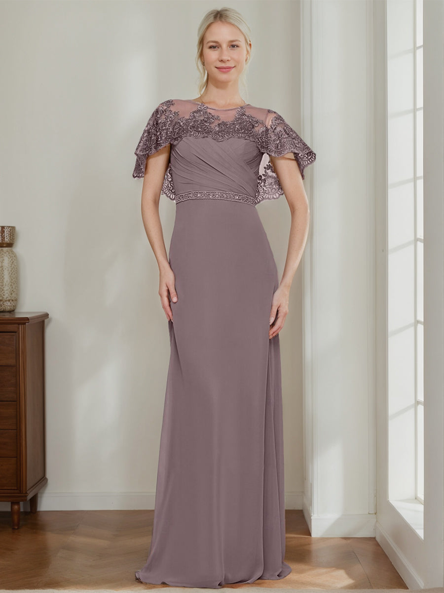 Elegant Jewel Neck Sheath Dress For Mother Of The Bride Or Groom With Beading