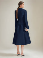 V Neck A Line Princess Tea Length Dress With Long Sleeves Belt For Mothers