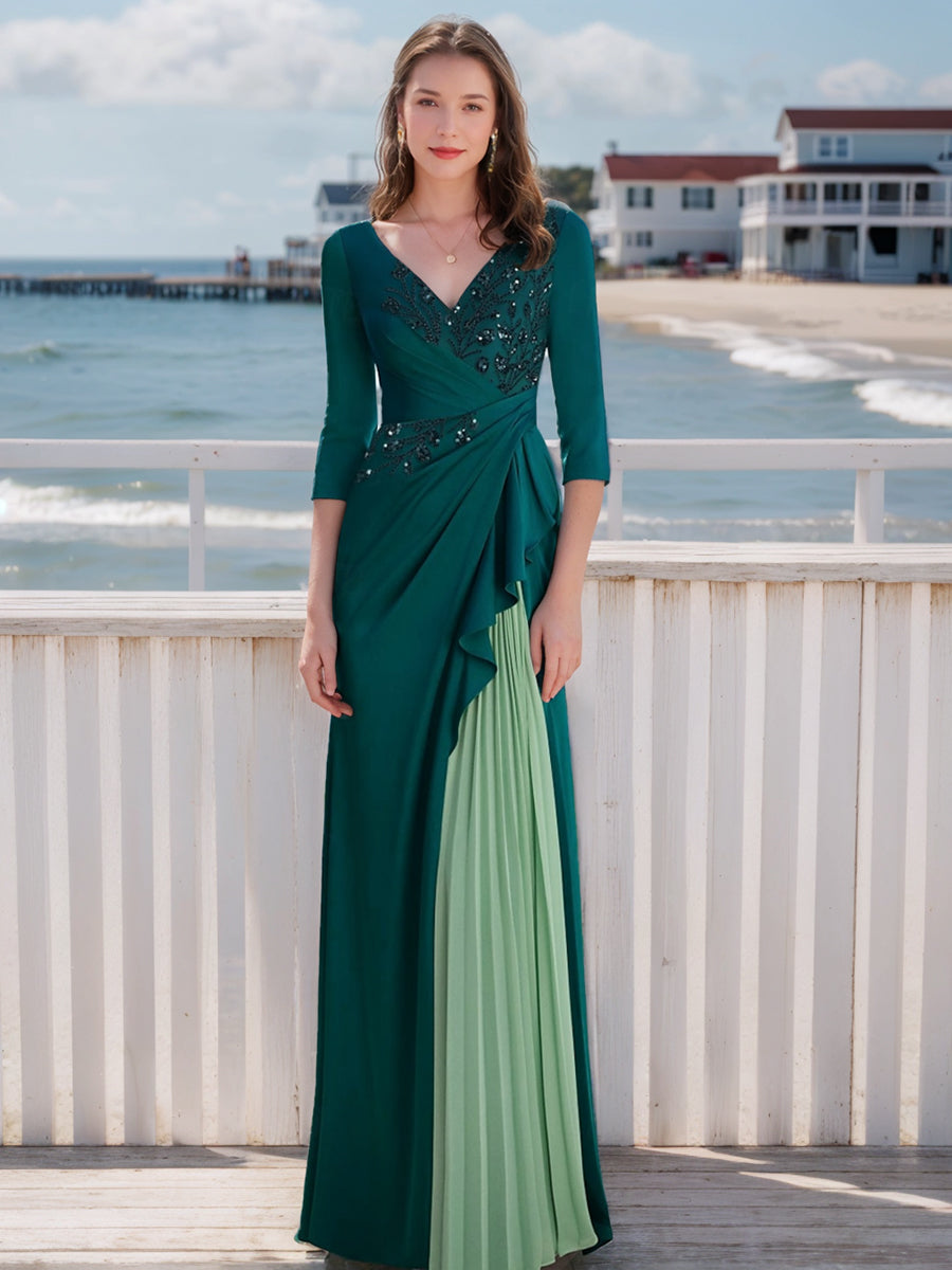 Elegant V Neck A Line Gown For Mothers Of The Bride And Groom With Long Sleeves