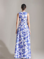 Elegant Printed Floral Floor-Length A-Line Dress with V-Neck and High Split for Mothers of the Bride & Groom