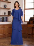 Mother Of The Bride Dress Short Sleeve Floor Length With Ruffles And Flowers