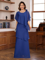 Mother Of The Bride Dress Short Sleeve Floor Length With Ruffles And Flowers