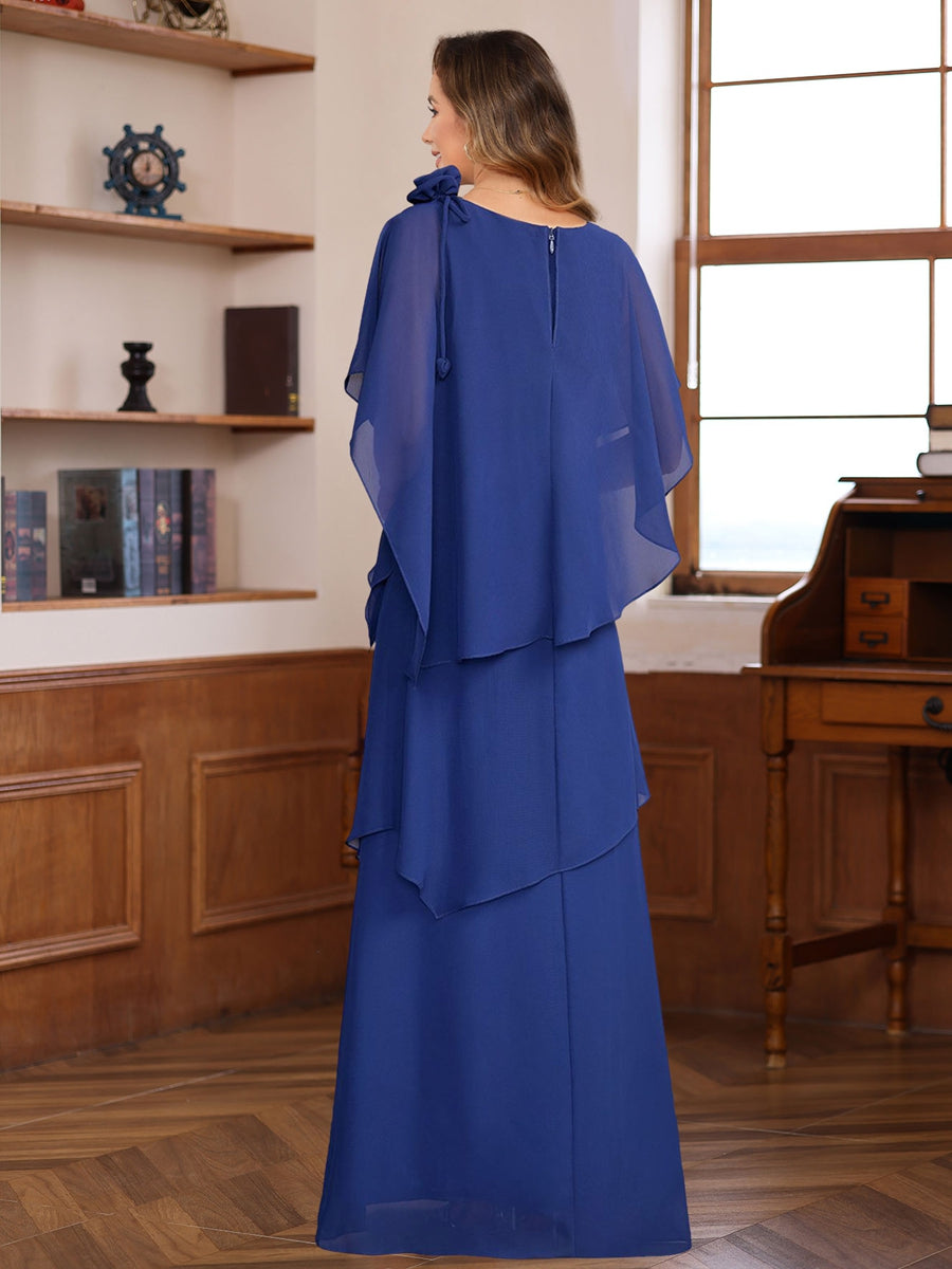 Mother Of The Bride Dress Short Sleeve Floor Length With Ruffles And Flowers