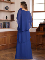 Mother Of The Bride Dress Short Sleeve Floor Length With Ruffles And Flowers