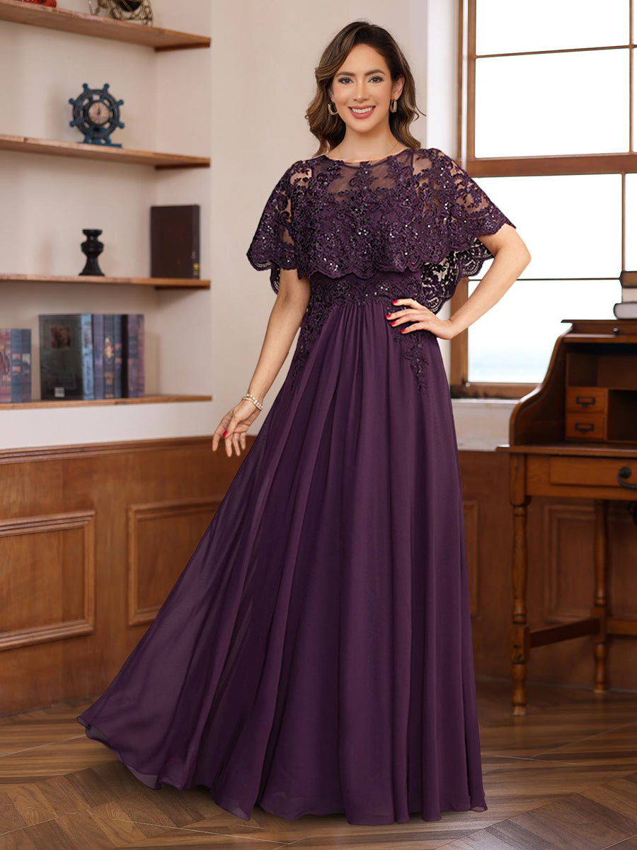Elegant Floor Length A Line Princess Mother Of The Bride Dress Round Neck Lace