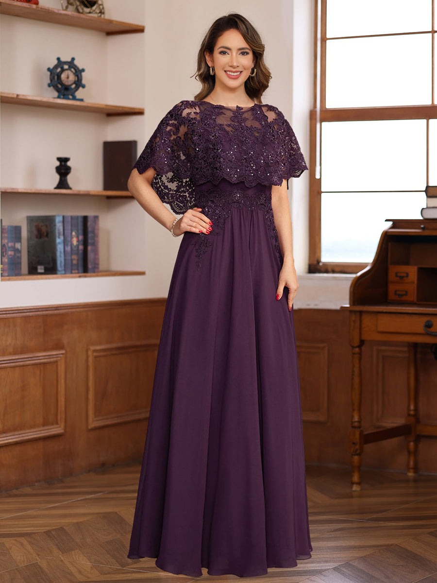 Elegant Floor Length A Line Princess Mother Of The Bride Dress Round Neck Lace