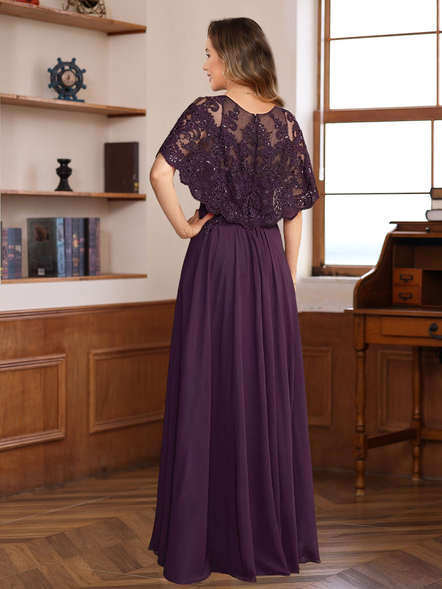 Elegant Floor Length A Line Princess Mother Of The Bride Dress Round Neck Lace
