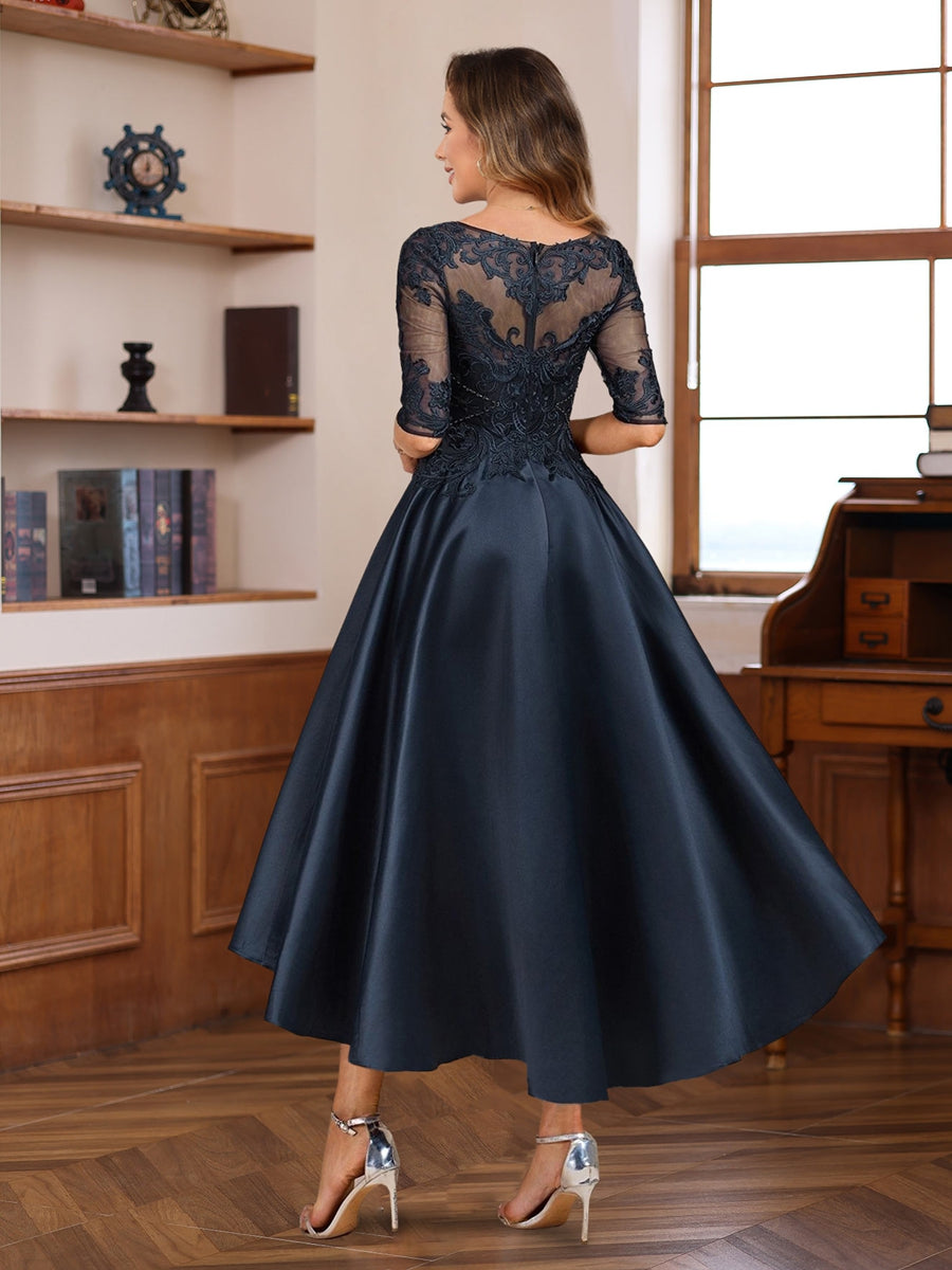 Asymmetrical A-Line Lace Gown With Scoop Neck For Mothers Of The Bride And Groom