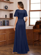 Elegant V Neck A Line Floor Length Mother Of The Bride Dress With Beaded Sequins