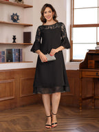 Knee Length A Line Dress Round Neck Half Sleeves Lace Appliques Ruffles Mothers