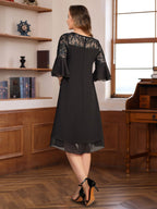 Knee Length A Line Dress Round Neck Half Sleeves Lace Appliques Ruffles Mothers