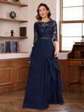 Elegant Floor Length Mother Of The Bride And Groom Dress Lace Appliques Ruffles