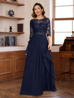 Elegant Floor Length Mother Of The Bride And Groom Dress Lace Appliques Ruffles