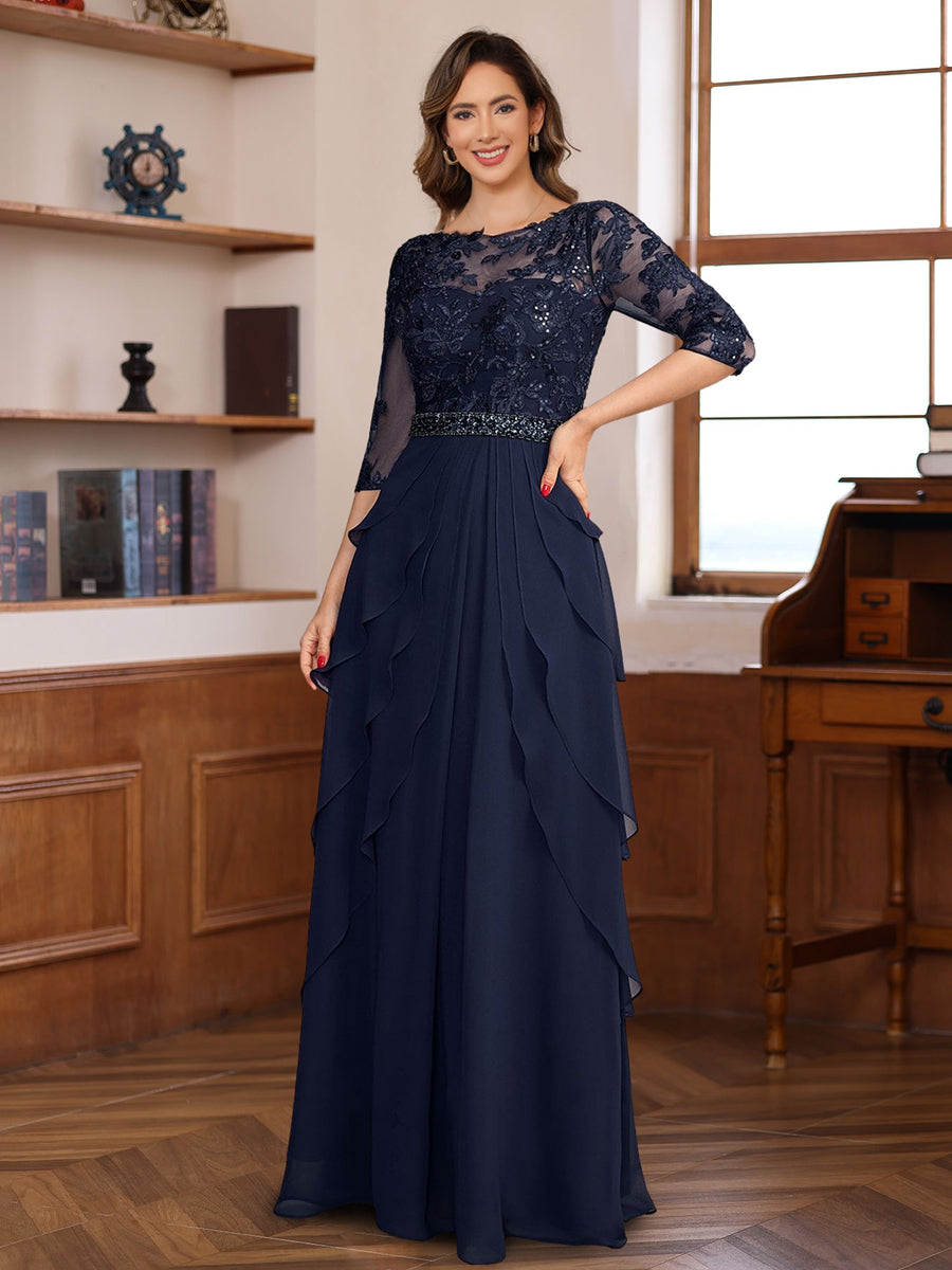 Elegant Floor Length Mother Of The Bride And Groom Dress Lace Appliques Ruffles